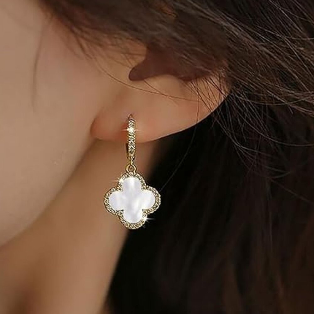 Neiman Marcus Gold and White Clover Earrings